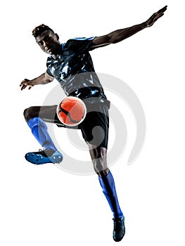 one african soccer player man isolated white background silhouet