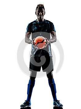 one african soccer player man isolated white background silhouet