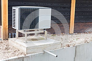 One airco outdoors on concrete platform