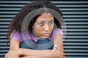 One alone black young woman feeling sad and blue