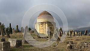 One of the ancient mausoleums of the complex of Eddie Gumbez on the old Muslim cemetery. Shemakha, Azerbaijan