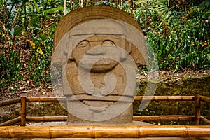 One of the ancient statues in San Augustin park, Colombia