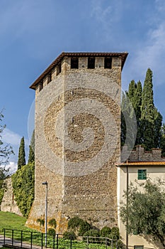 One of the ancient towers of the defensive walls of Figline Valdarno, Florence, Italy