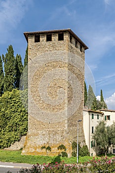 One of the ancient towers of the defensive walls of Figline Valdarno, Florence, Italy