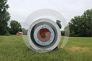 One Archery Target in a Grass Covered Field