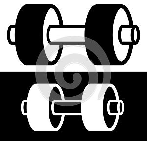 One arm barbell weight symbol with 2 plates. Barbell clip-art for bodybuilding, weight lifting, exercise theme