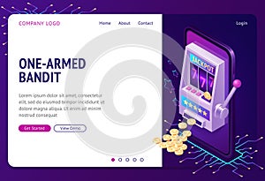 One-armed bandit isometric landing page, banner