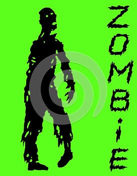 One-armed zombies silhouette in black and green colors. Vector illustration.