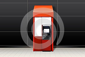 One ATM Automated Teller Machines booth for advertising mockup template, dark version. Out-of-home OOH media display space for