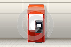 One ATM Automated Teller Machines booth for advertising mockup template, light version. Out-of-home OOH media display space for