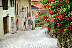 One of the beautiful narrow streets in Santillana del Mar, Cantabria, Spain