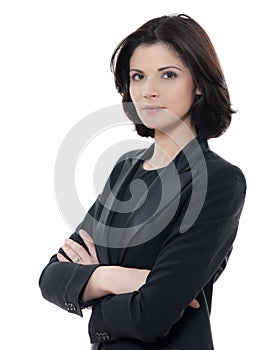 Beautiful serious caucasian business woman portrait arms crosse photo