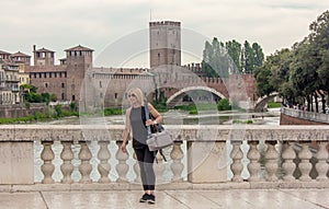 One of the beautiful Verona squares full of tourists. photo