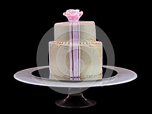 One beige cake with a pink rose