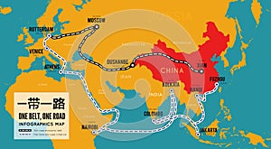 One belt one road. New Chinese trade silk road. Vector map infographics