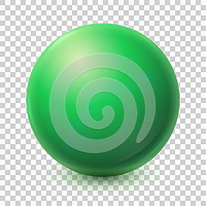 One big green ball isolated on transparent background. Realistic 3d sphere. Glass glossy vector ball with shadow. Abstract crystal