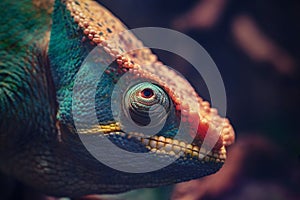 Big head of a lizard of a chameleon