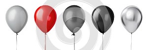 One black, grey, red and silver baloons isolated on a transparent background.