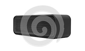 One black portable bluetooth speaker isolated on white. Audio equipment