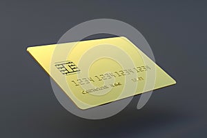 One blank golden credit card on gray background