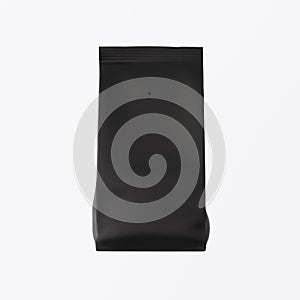 One Blank Painted Black Paper Package Bulk Products Coffee Tea Isolated Empty Background.Clean Containers Mockup Ready