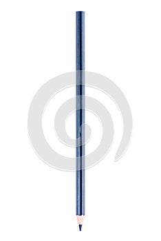 one blue sharpened pencil on a white background