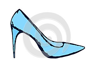 One blue women`s high-heeled shoe