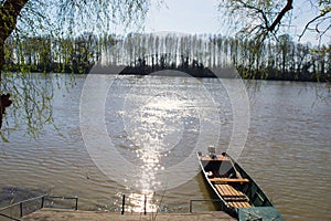 One Boat On The Riverside in The Spring