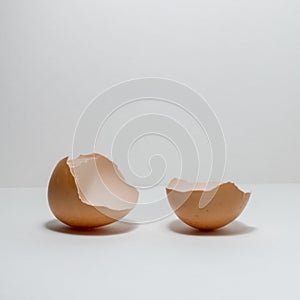 One broken egg in a white background