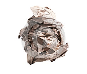 One brown crumpled paper ball over isolated white background