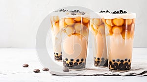 one Bubble milk tea in glasses on white background