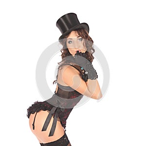 One burlesque dancer woman stripper showgirl