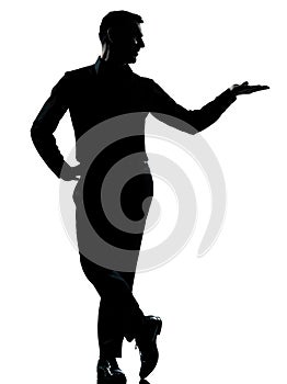 One business man hand open silhouette