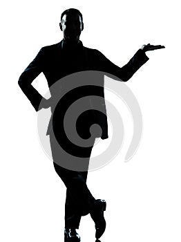 One business man hand open silhouette