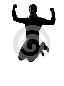 One business man jumping powerful silhouette