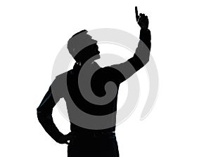 One business man pointing up surprised silhouette