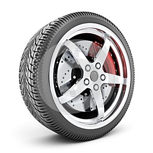 One car wheel on white background