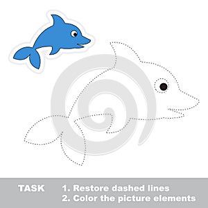 One cartoon dolphin. Restore dashed line and color