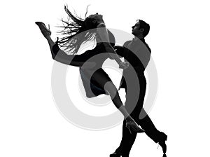 Couple man woman ballroom dancers tangoing silhouette