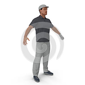 One caucasian man golfer isolated on white. 3D illustration