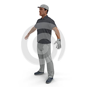 One caucasian man golfer isolated on white. 3D illustration