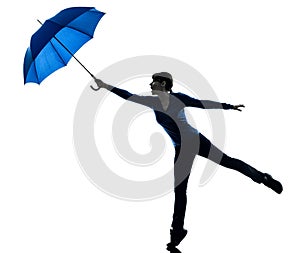 Woman holding umbrella wind blowing silhouette
