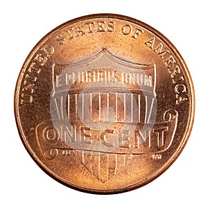 One Cent coin. Money United States of America. E Pluribus Unum. American cash. Financial marketplaces. US Bank