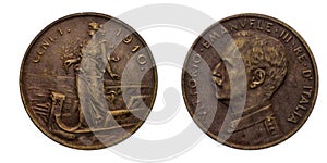 One 1 cent Lire Copper Coin 1910 Prora Vittorio Emanuele III Kingdom of Italy photo