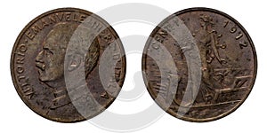 One 1 cent Lire Copper Coin 1912 Prora Vittorio Emanuele III Kingdom of Italy photo