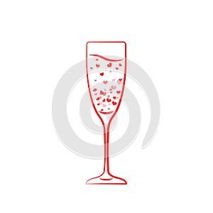 One champagne glass hearts