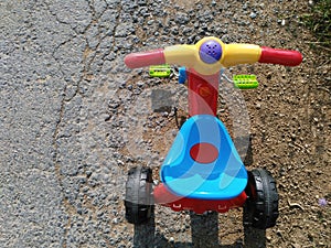 One child bike on asphalt road