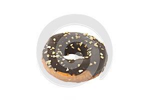 One chocolate donut isolated on white background