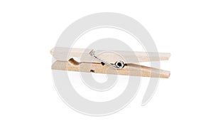 One classic wooden clothespin isolated on white background