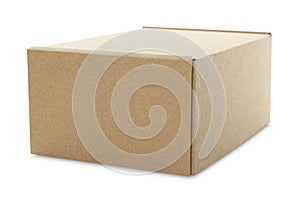 One closed cardboard box isolated on white. Mockup for design